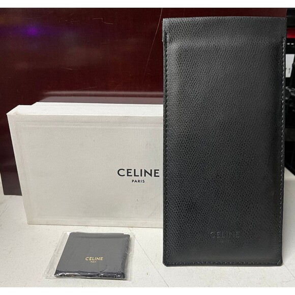 CELINE Black Leather Pouch Cloth Box Authentic Case Eyeglasses Sunglasses - Picture 1 of 11